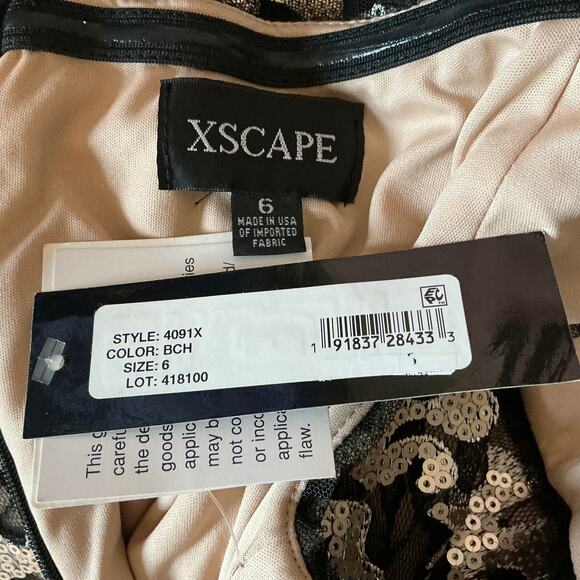 XSCAPE Sequined Off the Shoulder Evening Gown Black and Gold Size 6 Formal Dress - Picture 9 of 13